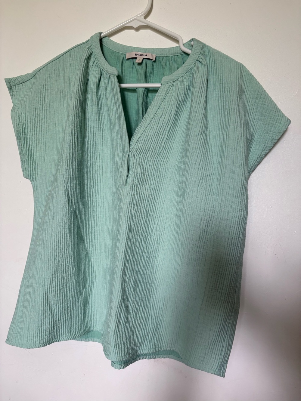 Garcia Mint Short Sleeve Gauze Peasant Top